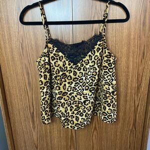 Forever 21 Camisole Women Large Tan Leopard Lace Trim Spaghetti Strap